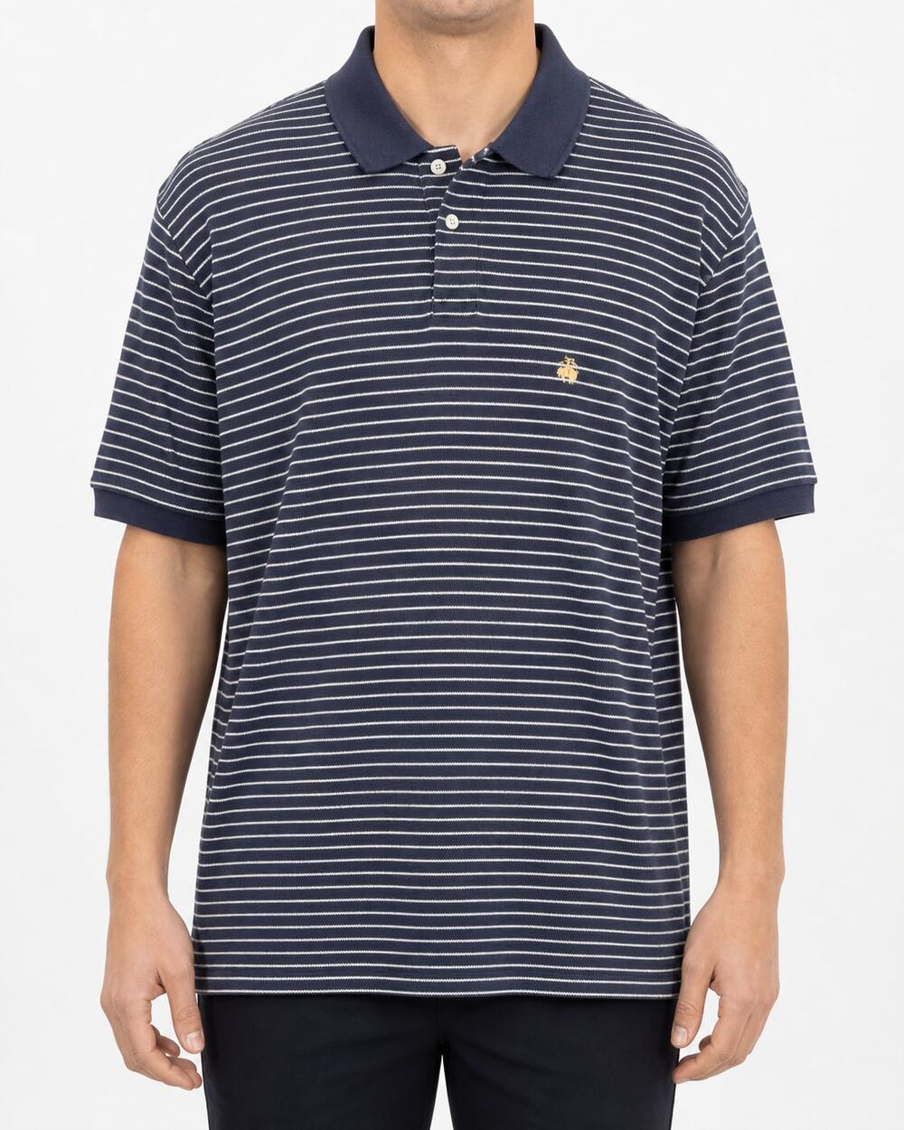 Brooks Brothers Mens 100% Cotton Navy White Striped Polo Shirt XL Classic Preppy